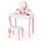 Gymax Kids Vanity Princess Makeup Dressing Table Stool Set W/ Mirror Drawer